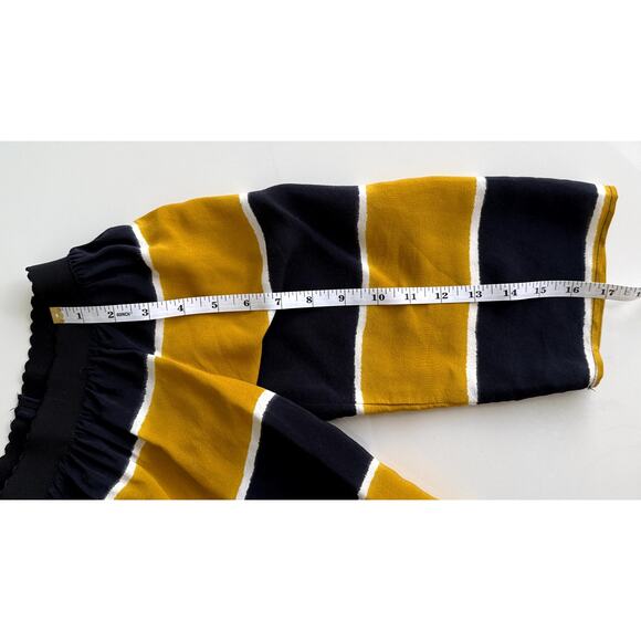 Zara Navy Blue and Mustard Stripes Off The Shoulder Top XS - Picture 6 of 7